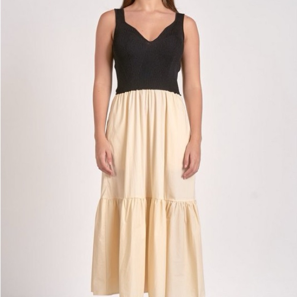 Elan Rhodes Black and Cream Sleeveless Two-Tone Maxi Dress